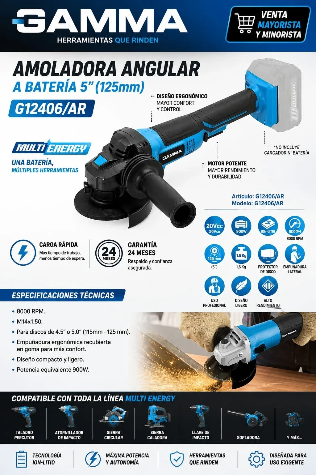 Amoladora angular Gamma G12406/AR