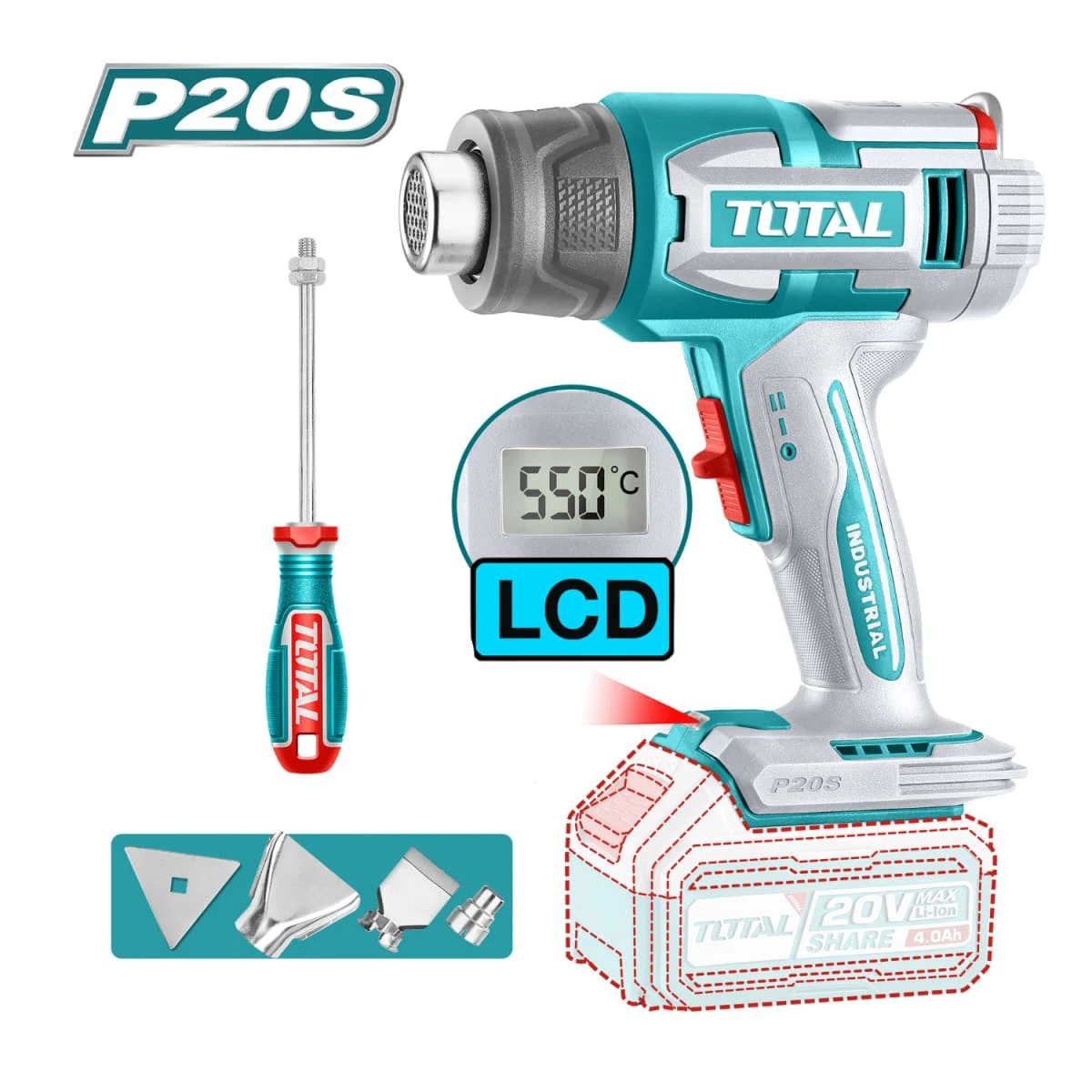 Taladro percutor 66nm + llave de impacto + pistola de calor + herramienta multifunción total 3