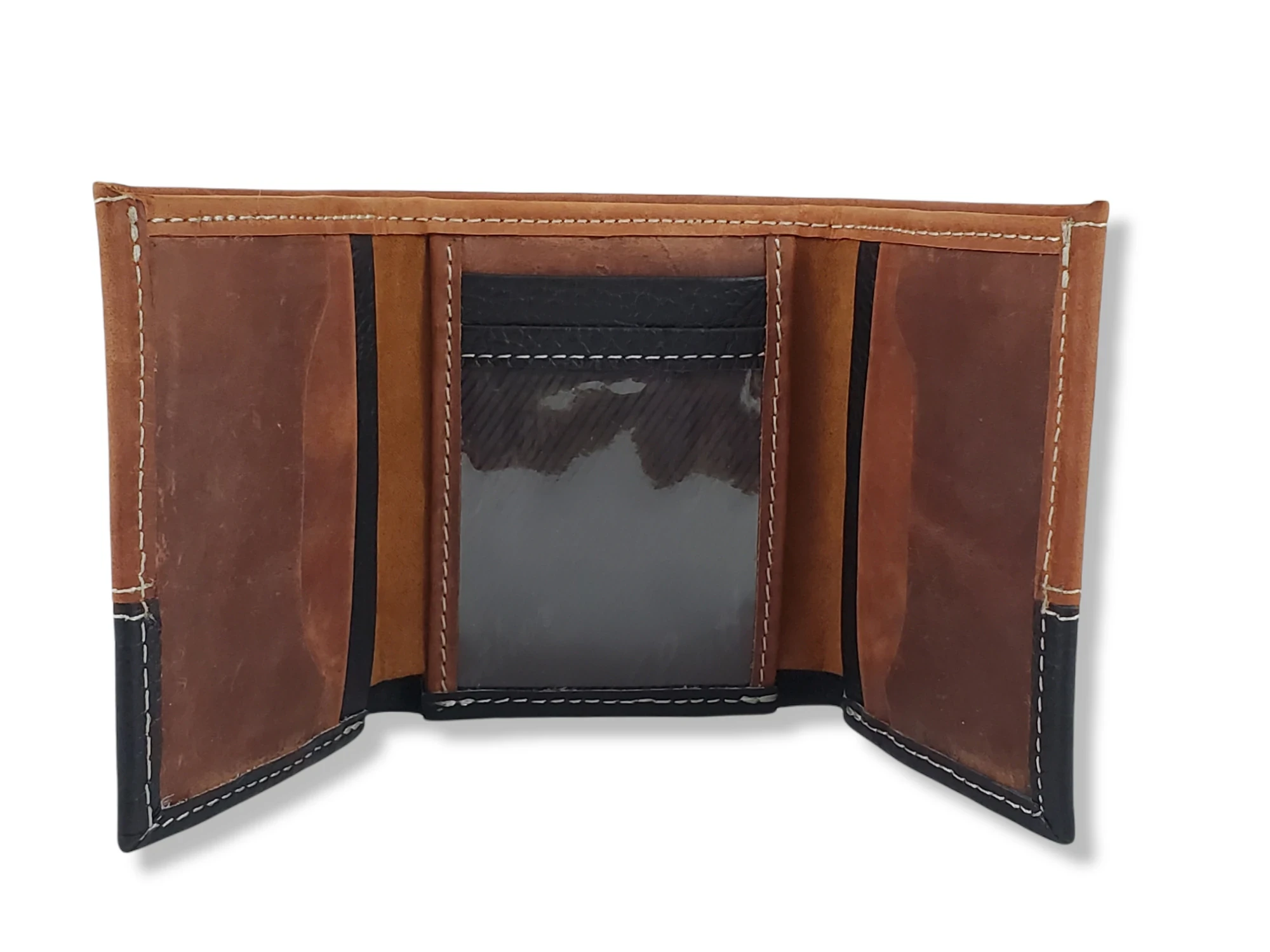 Billetera trifolio cuero cafe crazy y negro  2