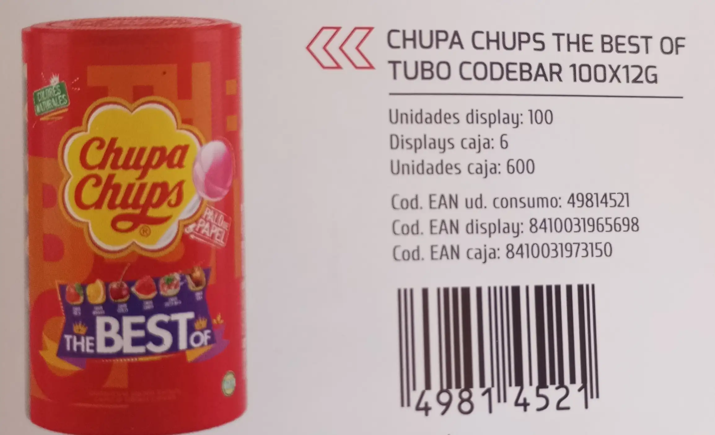 CHUPA CHUPS THE BEST OF TUBO CODEBAR 