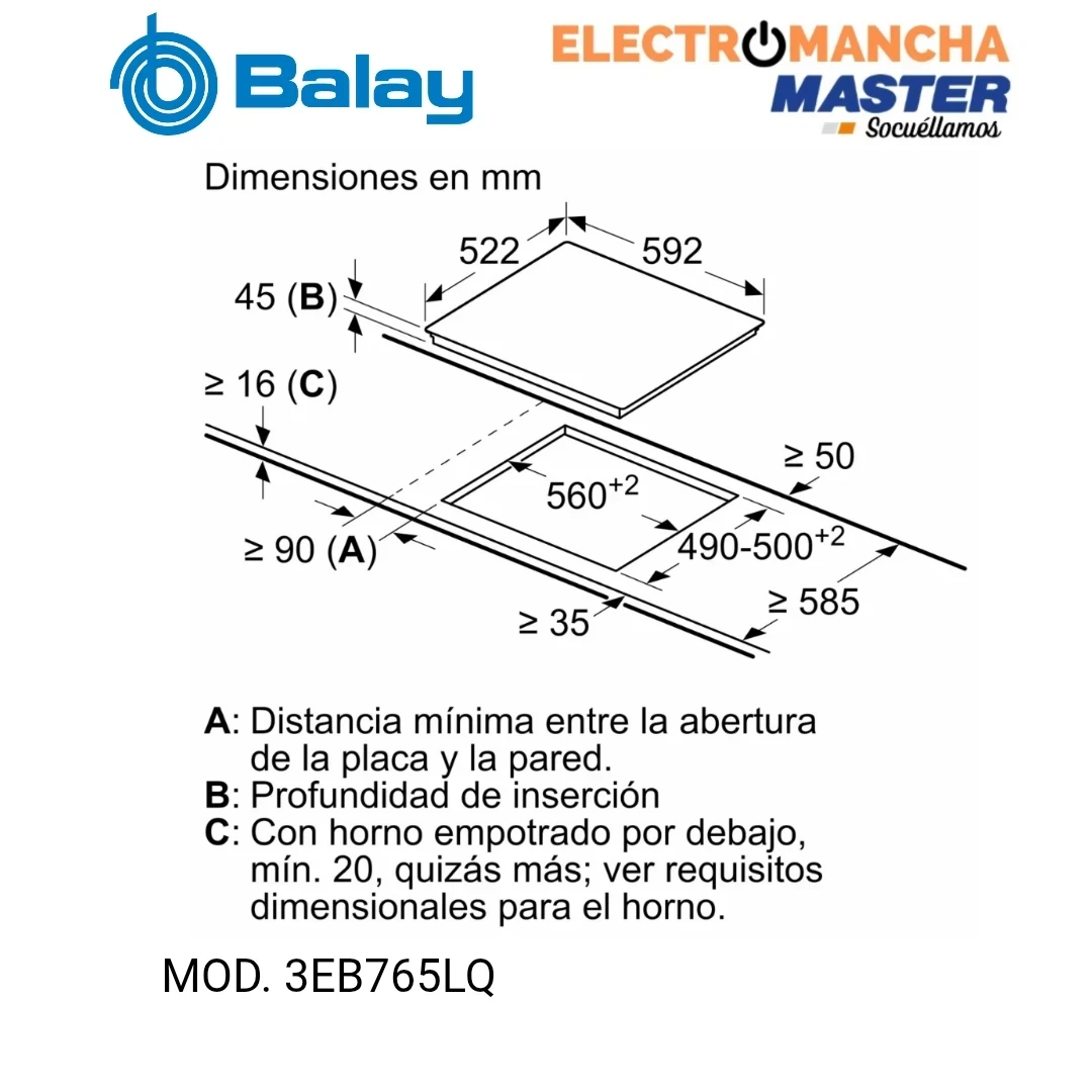 VITROCERÁMICA BALAY 3B765LQ 3 FUEGOS HARO 28 CM. 4