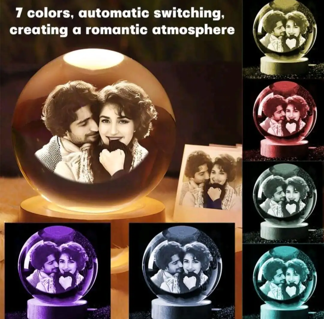 1 pieza, Luz de noche de bola de cristal LED personalizada - Lámpara de foto personalizada para decoración del hogar y la oficina | Regalo ideal para parejas, padres y seres queridos en ocasiones especiales, Bola de cristal con foto personalizada, Luz de noche con foto personalizada 2