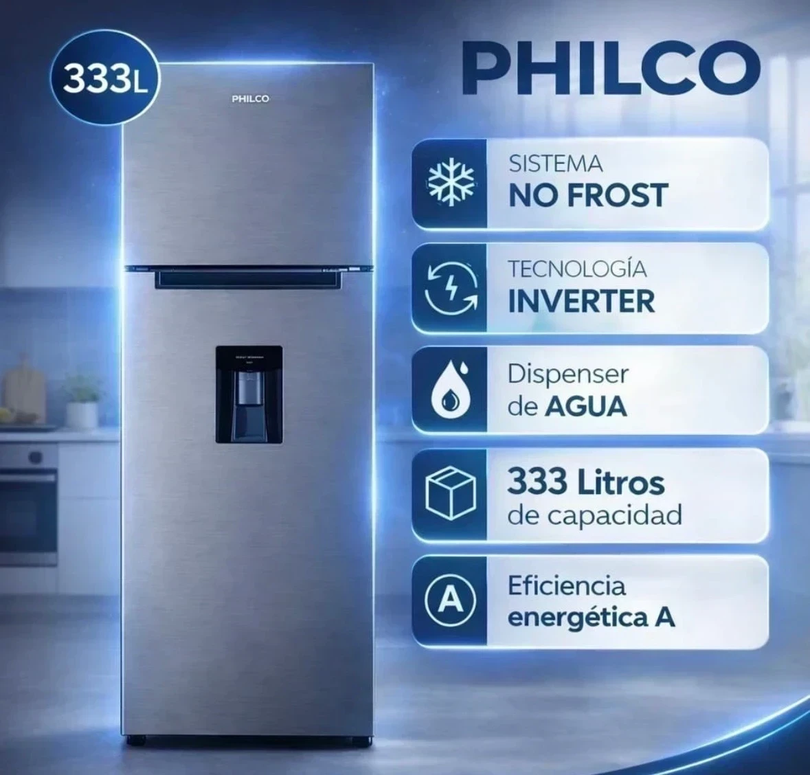 HELADERA PHILCO 333L NO FROST INOX 