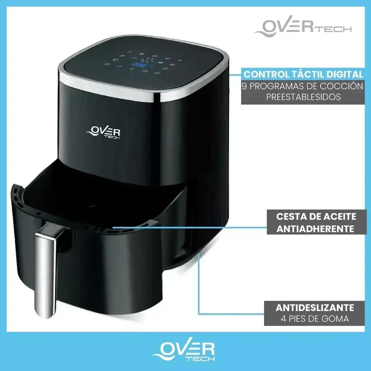 Freidora Overtech Electrica De Aire 1500w 4 Litros Air Fryer Ov-105 Bpa Free 9 Programas Antiadherente 3