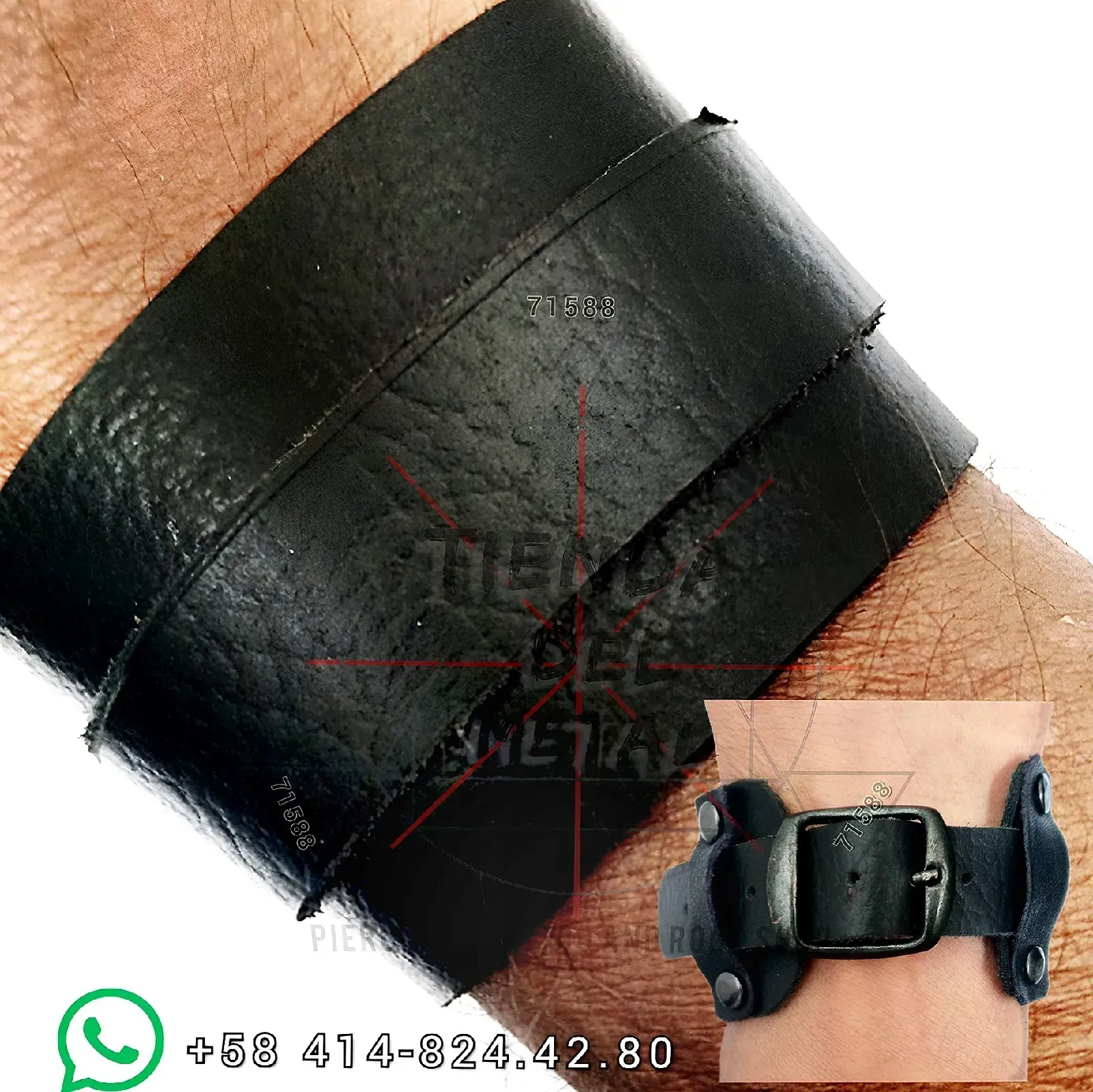 Muñequera Doble Cuero Rock Elegance -  Elegacia y discreción - Tienda Del Metal  2