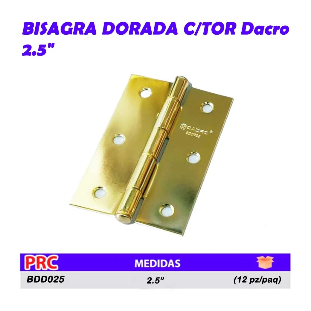 BISAGRA DORADA C/TOR Dacro 2.5" (24pz/paq)* 