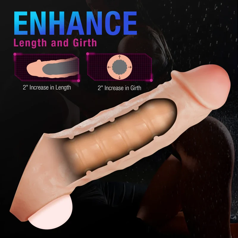 Intrepid 9.25 Inch Realistic Penis Extender Sleeve - Dual Density - Liquid Silicone – Beige 4