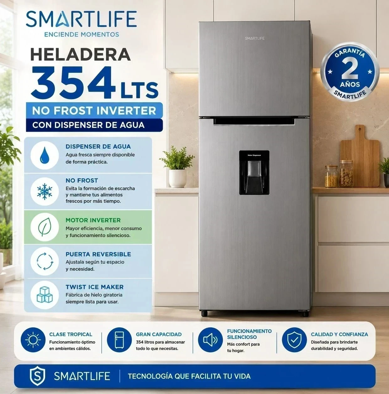 HELADERA (SMARTLIFE) 354LTS RNF370SDINV C/DISP INVERT