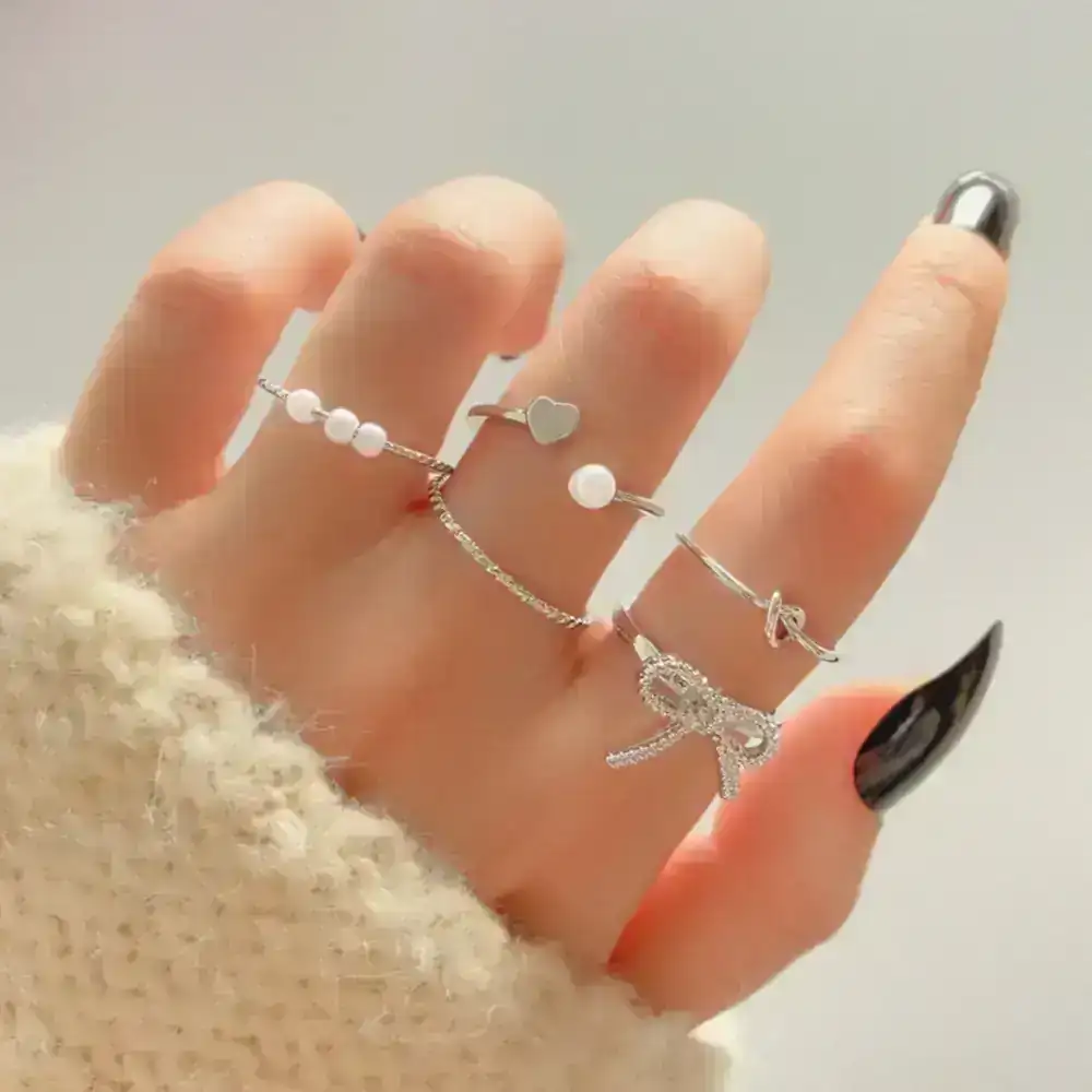 Set x5 Anillos Nudo Plateados REF: MA72 2