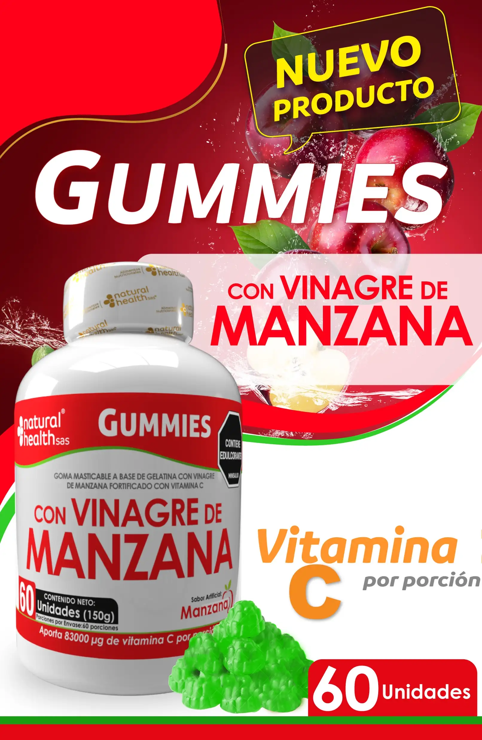 Gummies con vinagre de manzana verde + vitamina C