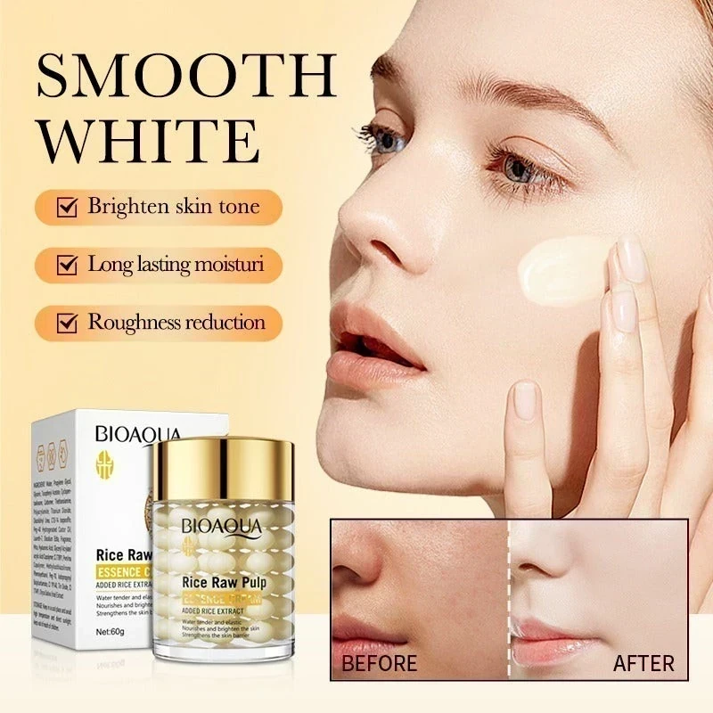 CREMA FACIAL DE ESENCIA DE PULPA CRUDA DE ARROZ REFRESCANTE BIOAQUA 60G ☺️✨🌺 5