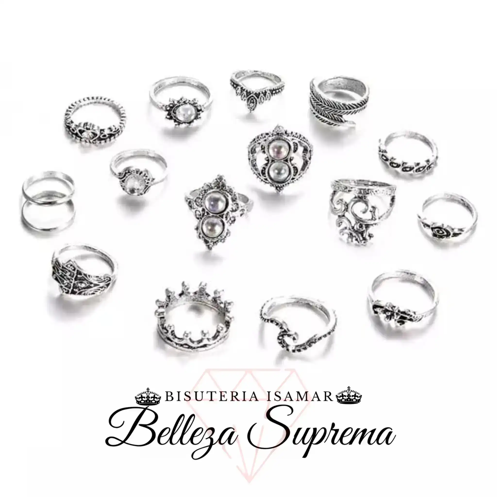 SET DE 16 ANILLOS EN PLATA QUEMADA 3