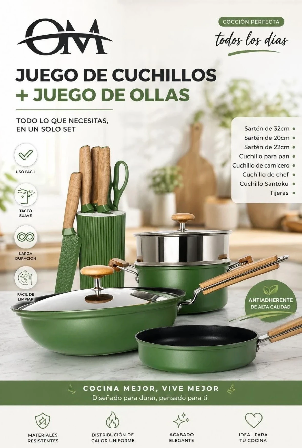 JUEGO DE OLLAS OM + JUEGO DE CUCHILLOS 2