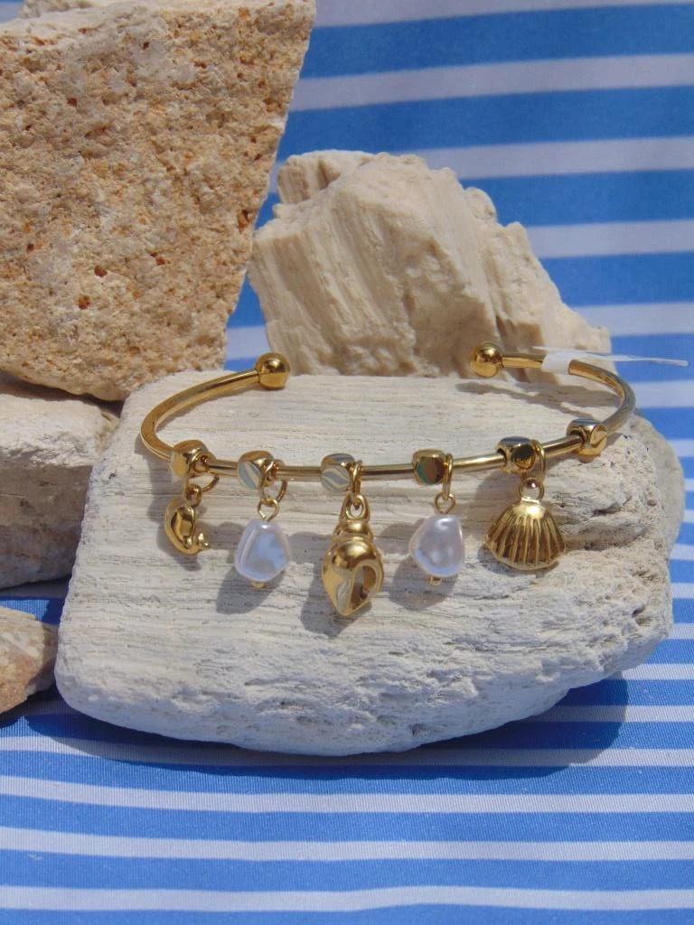 PULSERA ACERO ARO DOR DIJES CONCHAS PERLAS 2