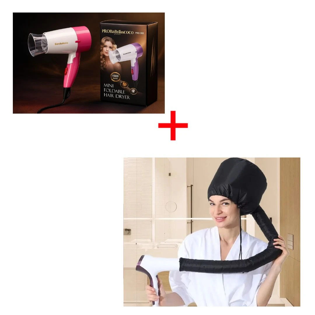 Mini secador de cabello viajero + Gorro térmico 