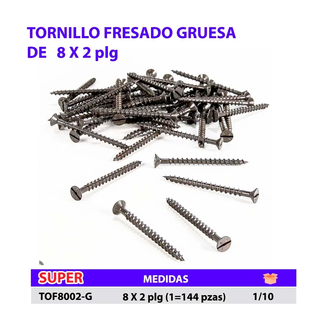 TORNILLO FRESADO (Gruesa/144pz) 8 X 2"