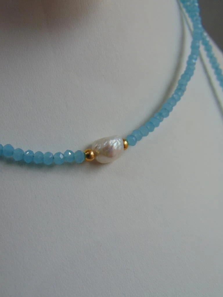 CHOKER ACERO DOR LARGO MURANO AZUL HIELO PERLA 3