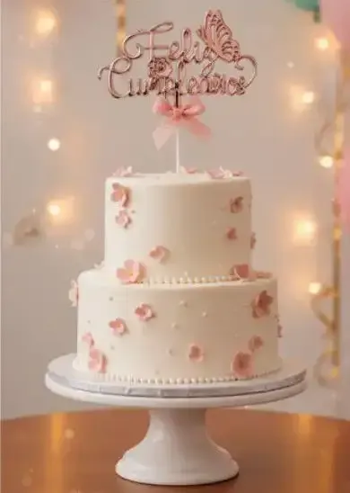 Cake topper "Feliz Cumpleaños" con mariposa  2