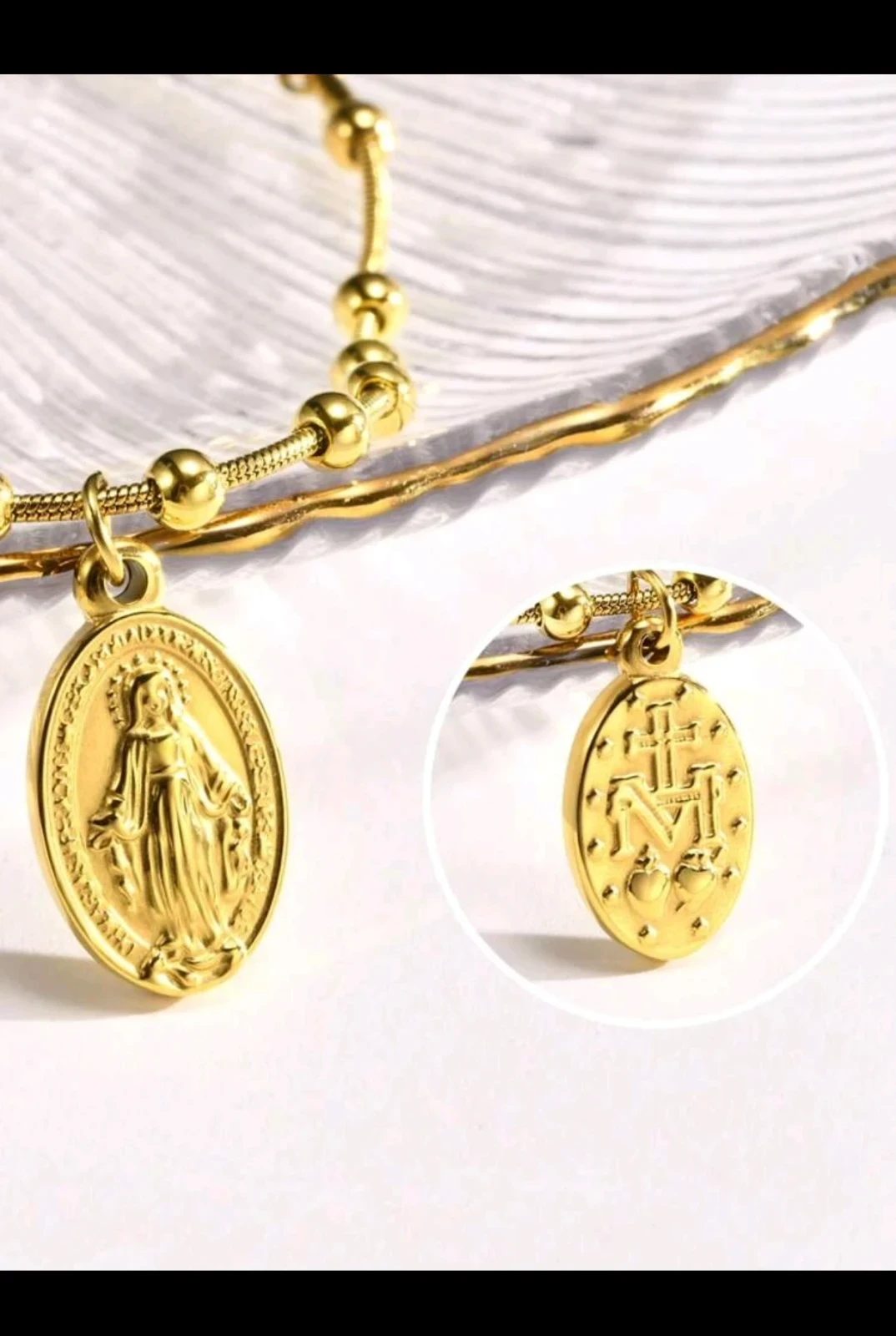 Pulsera de Acero Inoxidable con Baño de Oro - Virgen Maria 2