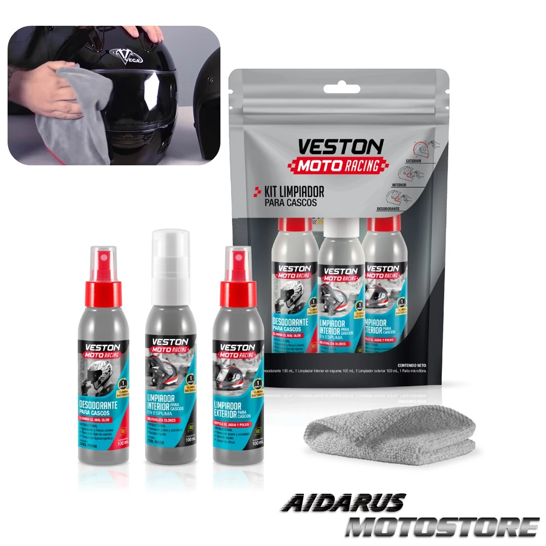 KIT DE LIMPIEZA INTEGRAL PARA CASCOS VESTON MOTO RACING