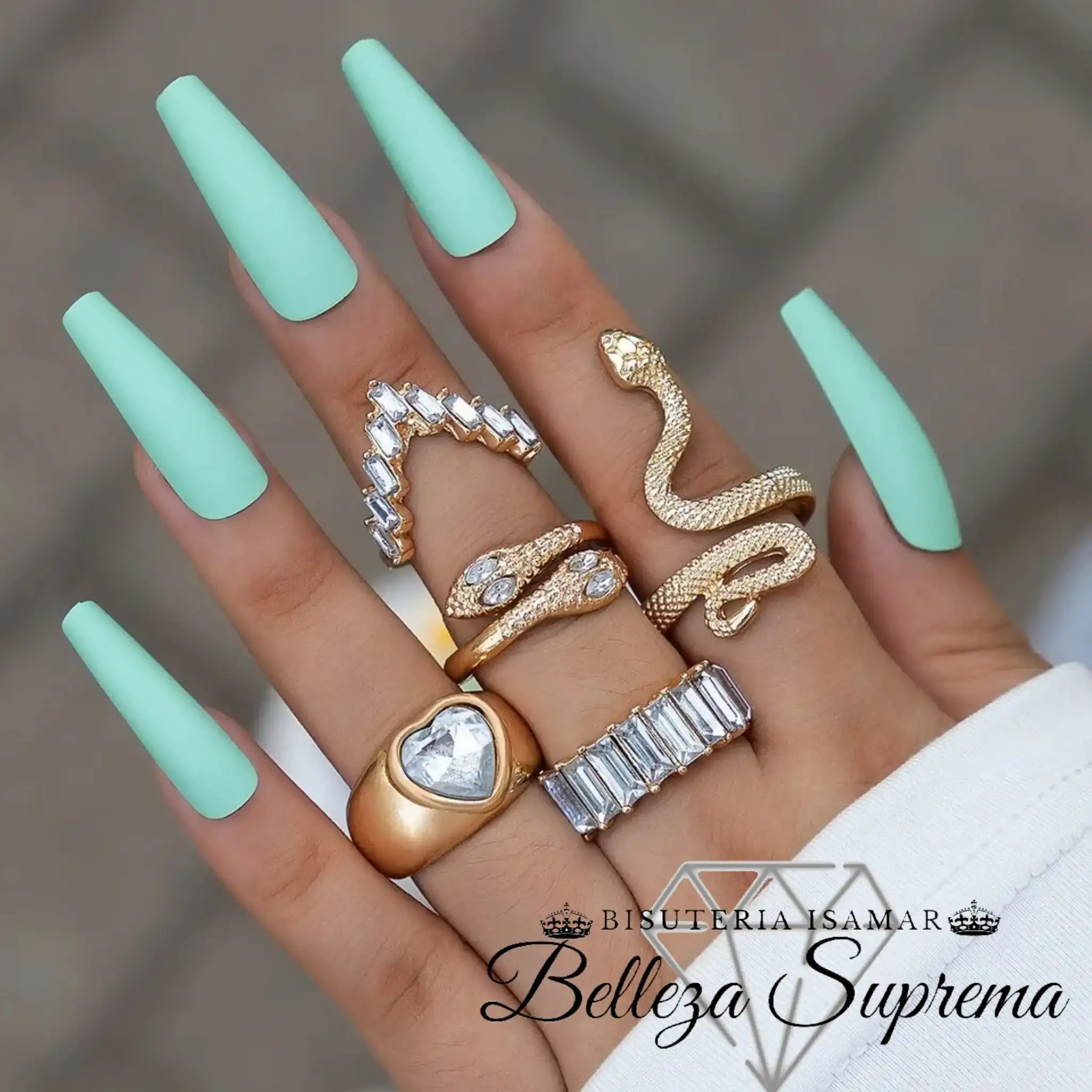 SET DE ANILLOS DORADOS SERPIENTE BLANCA 5