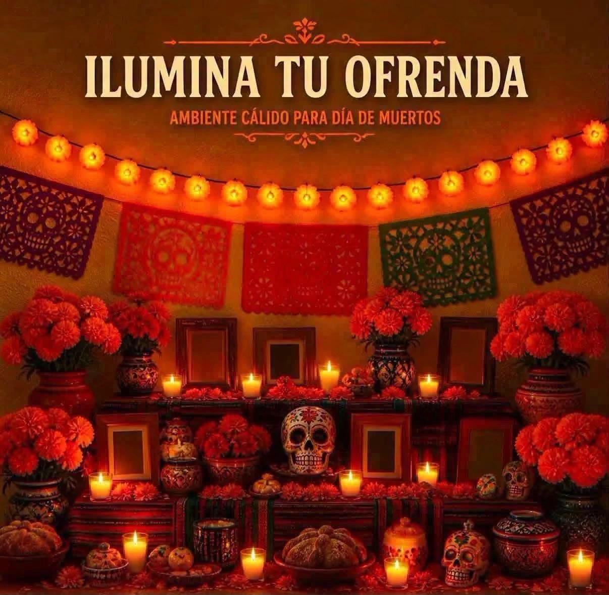 Guirlanda de Luces LED Flor de Cempasúchil (2.5 m) – Ideal para Ofrenda de Día de Muertos