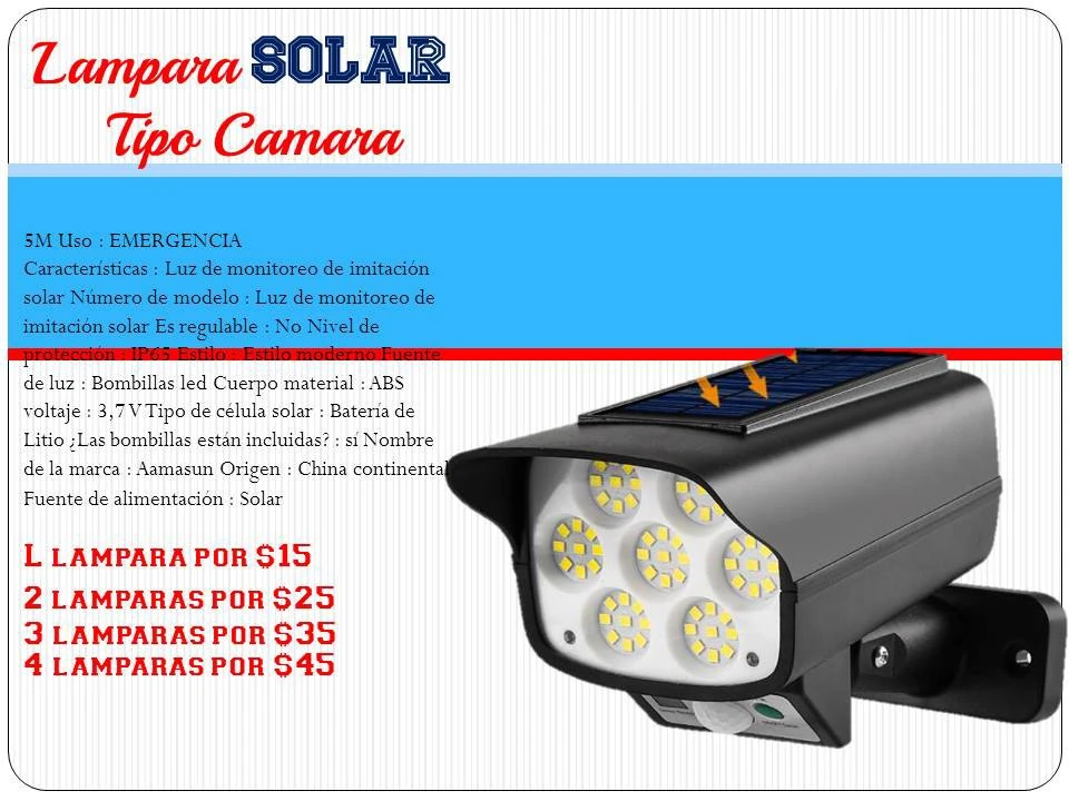 Lámparas solar tipo camara color negro 