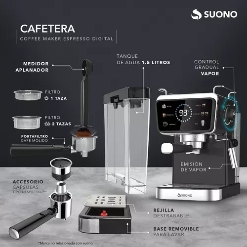 Cafetera Espresso Digital 1.5litros 20 Bar 1350w Color Negro 3