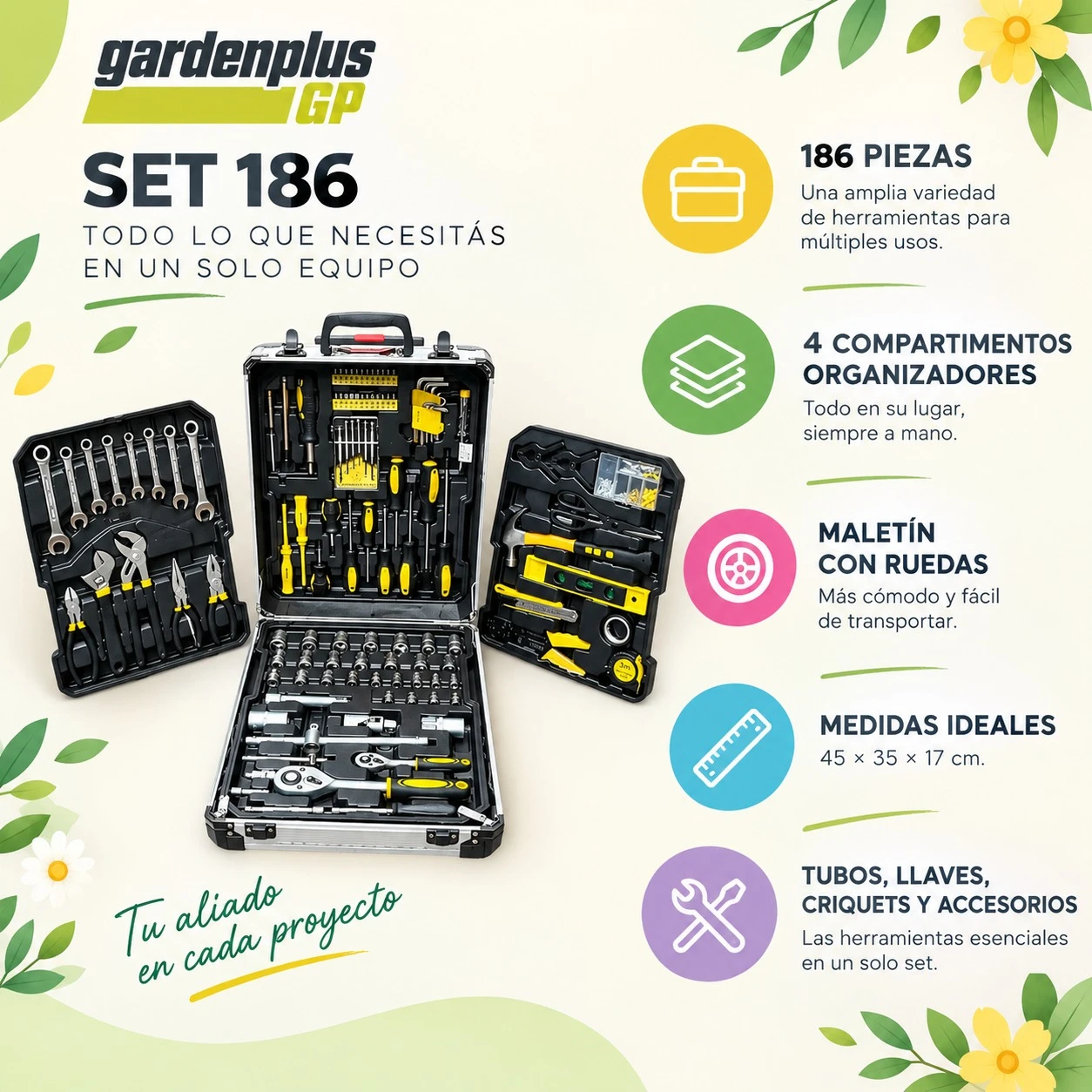SET DE HERRAMIENTAS GARDENPLUS GP 186 PIEZAS