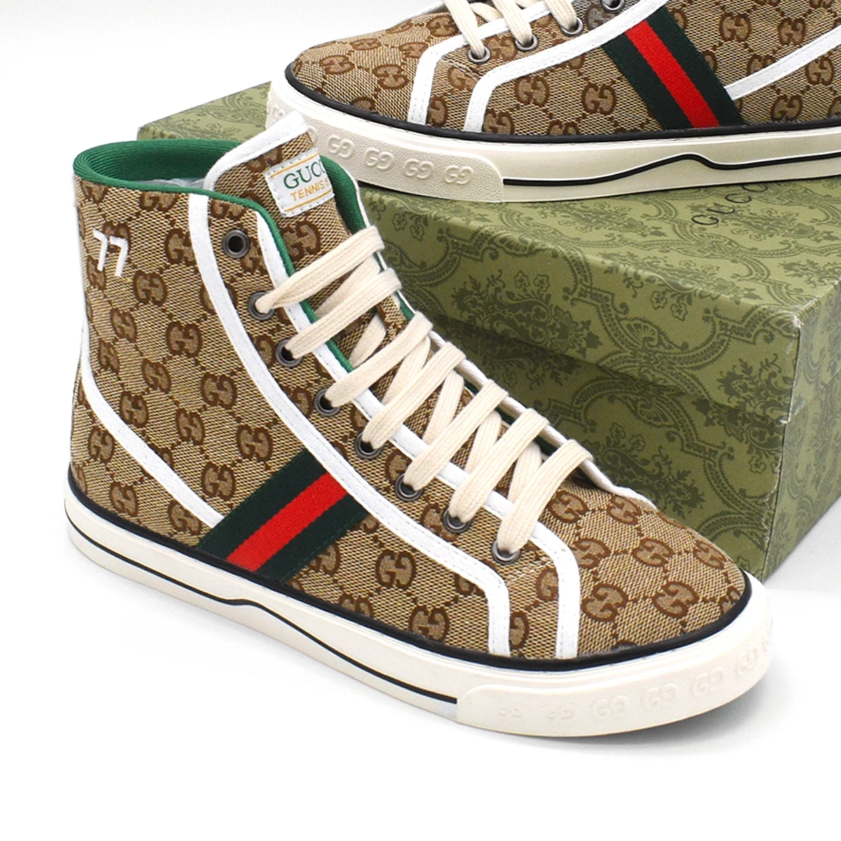 Gucci Tennis 1977 Lona Caña Alta Beige GG Estampado 5
