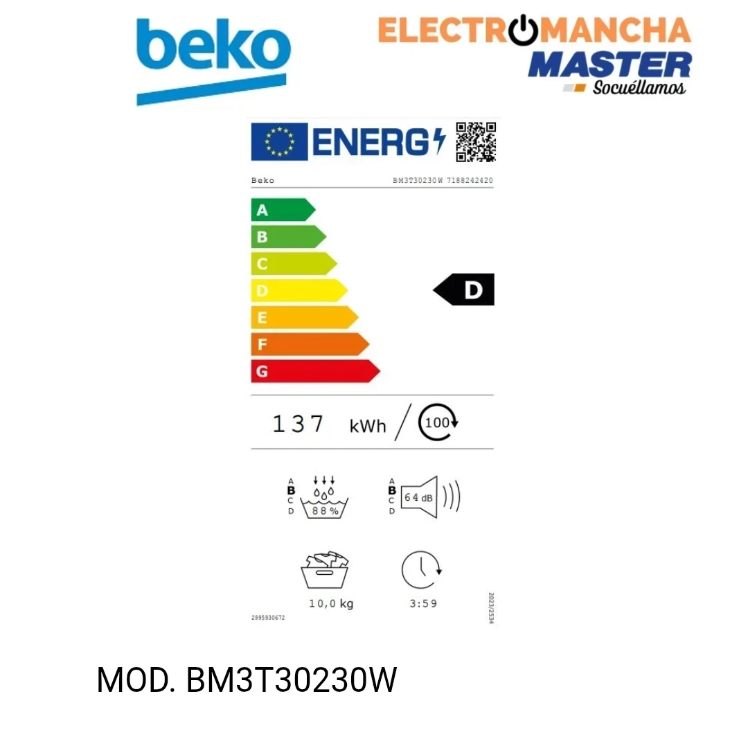 SECADORA BEKO BM3T30230W 10 KG. BOMBA DE CALOR  6