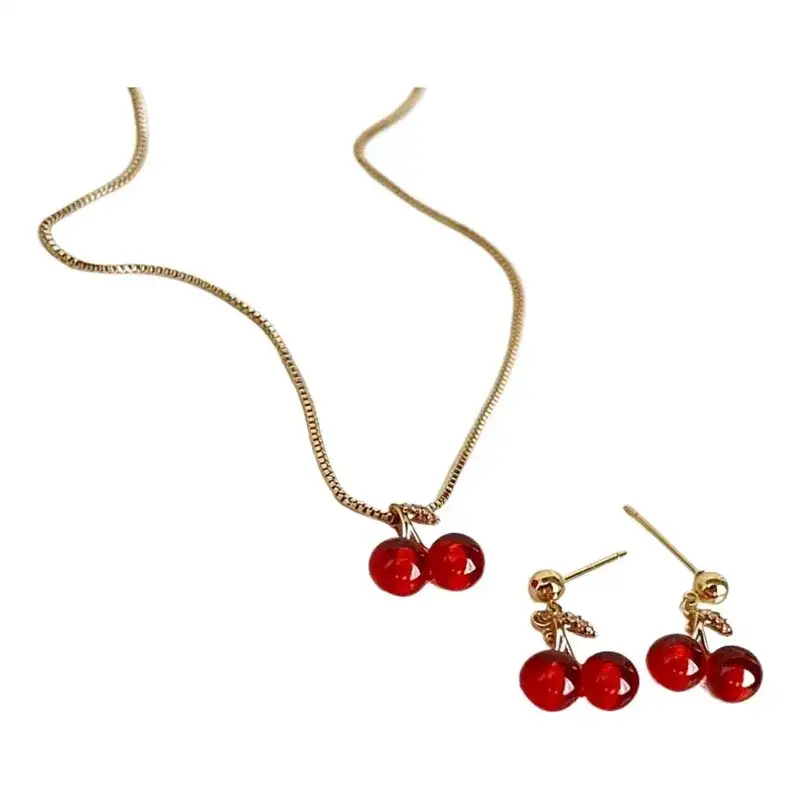 JUEGO CON COLLAR Y ARETES DE CEREZA 🍒 2