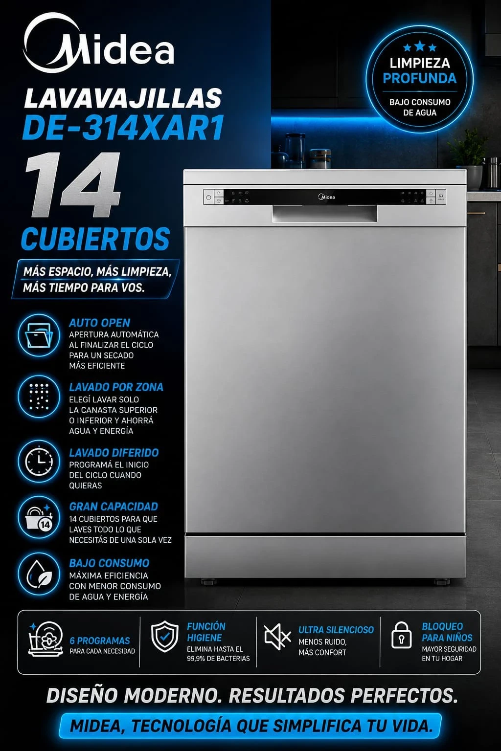 Lavavajillas  Midea 14CUB Silver