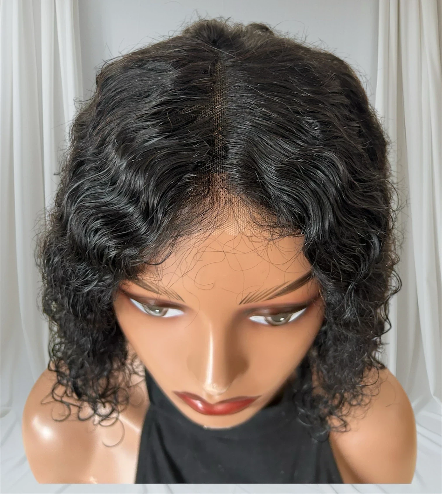 Peluca Rizada  glueless,10” pulgadas, frontal 4x4 5