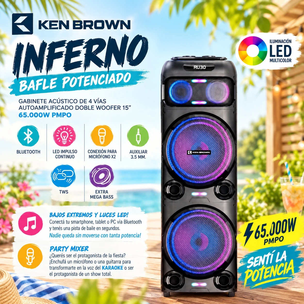 PARLANTE TORRE KEN BROWN INFERNO  65000W PMPO