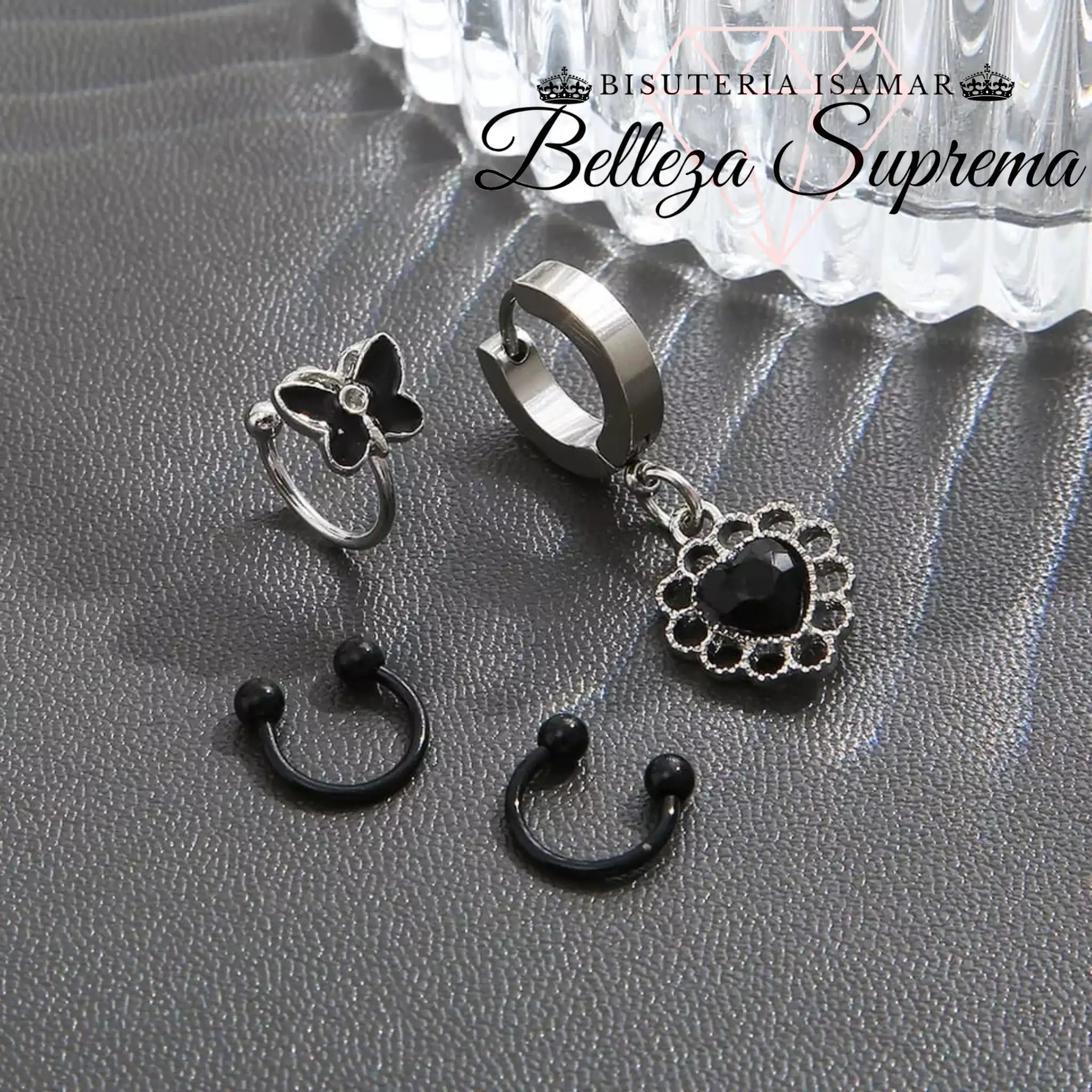 SET DE ARETES PIERCING OREJERA Y COLGANTE 2