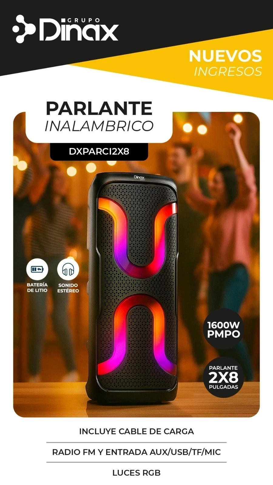 Parlante Dinax inalambrico 2x8