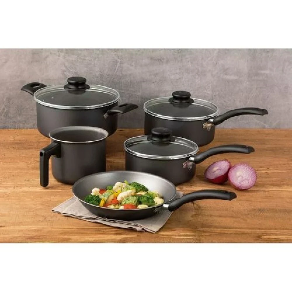 Batería de cocina Tramontina Turim de aluminio con revestimiento interno y externo con antiadherente Starflon Max, 5 piezas