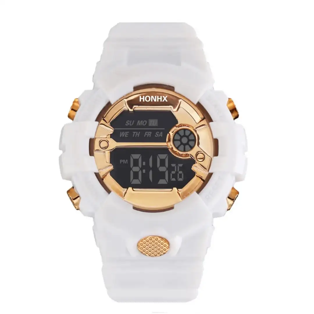 Reloj Deportivo Digital Redondo Blanco Cobrizo