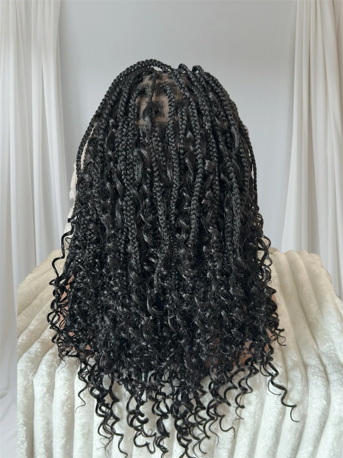 Peluca semi trenzas bohemias disponibles en 14” y 22, frontal 360 3