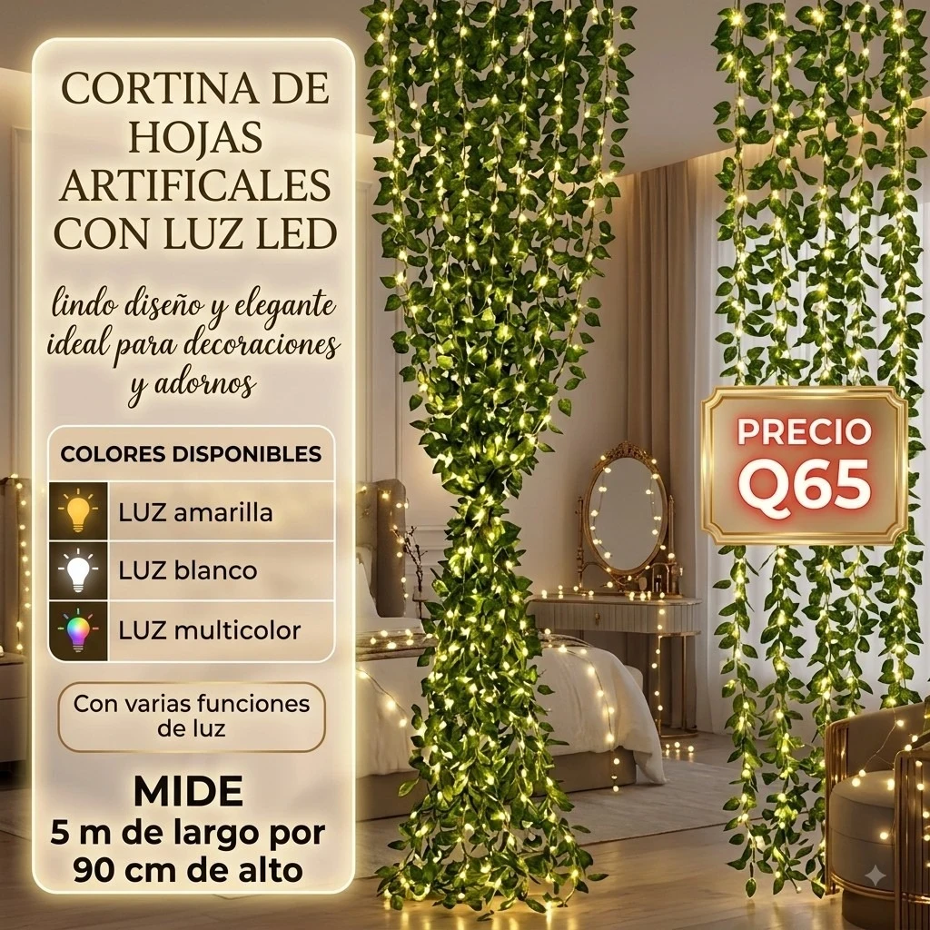Cortina de hojas artificiales con luz led