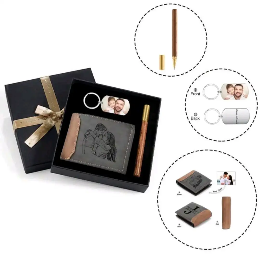 1 pieza Caja de regalo personalizada para días festivos, con fotos y texto personalizados, caja de regalo tipo billetera para papá, regalo de hija e hijo a papá, adecuado para cumpleaños, Día del Padre, Navidad, Acción de Gracias, que incluye billetera, llavero, bolígrafo y caja de embalaje, caja de regalo para días festivos/regalo de cumpleaños para hombres/padres, útiles escolares, para regalos de maestros, para la universidad, para colegas, para dormitorios, para maestros, para niños y niñas, para adolescentes, estudiantes de último año de secundaria, estudiantes universitarios, billeteras y tarjeteros personalizados, fácil comodidad 2