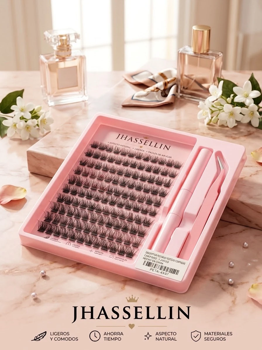 Kit de Pestañas Postizas Individuales JHASSELLIN – Aspecto Natural, Ligeras y Reutilizables con Pinzas y Aplicador Incluidos 2