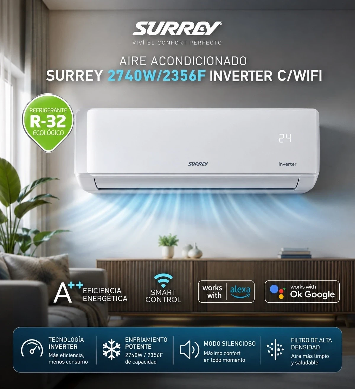 AIRE ACONDICIONADO  SURREY INVERTER  2356F 2740W WI-FI ‼️SOLO POR PEDIDOS‼️