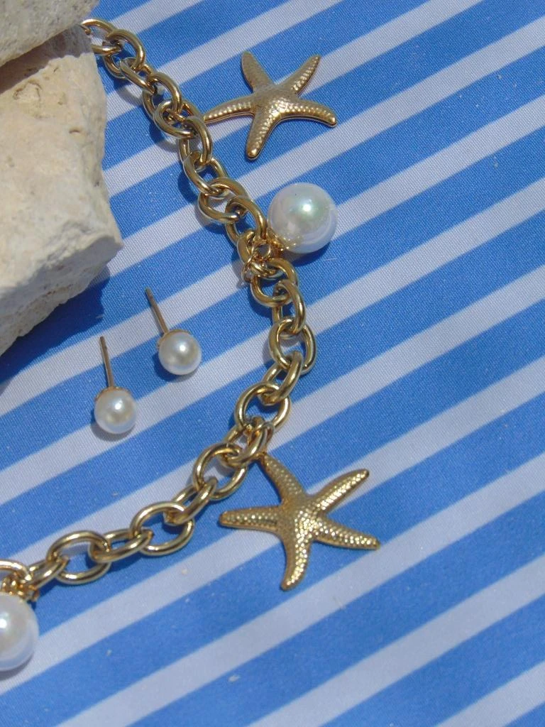 JUEGO ACERO DOR DIJES ESTRELLAS MAR PERLAS 3