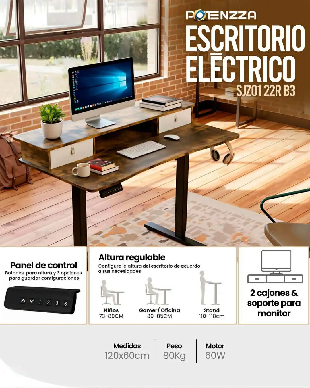 ESCRITORIO ELECTRICO MADERADO  POTENZZA SJZ01 22R B3