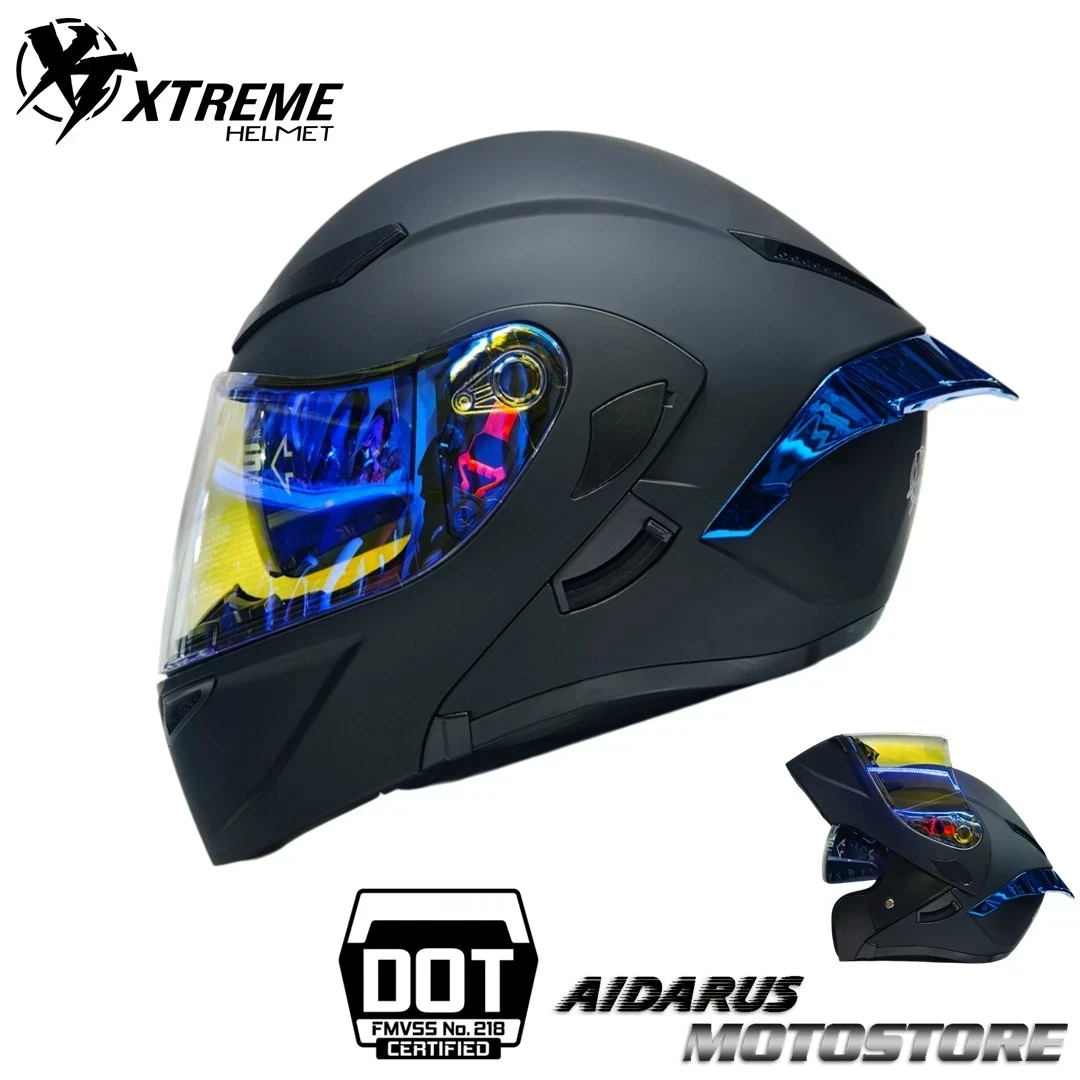 CASCO XTREME JH902 NEGRO MATE VISOR AZUL DIA NOCHE