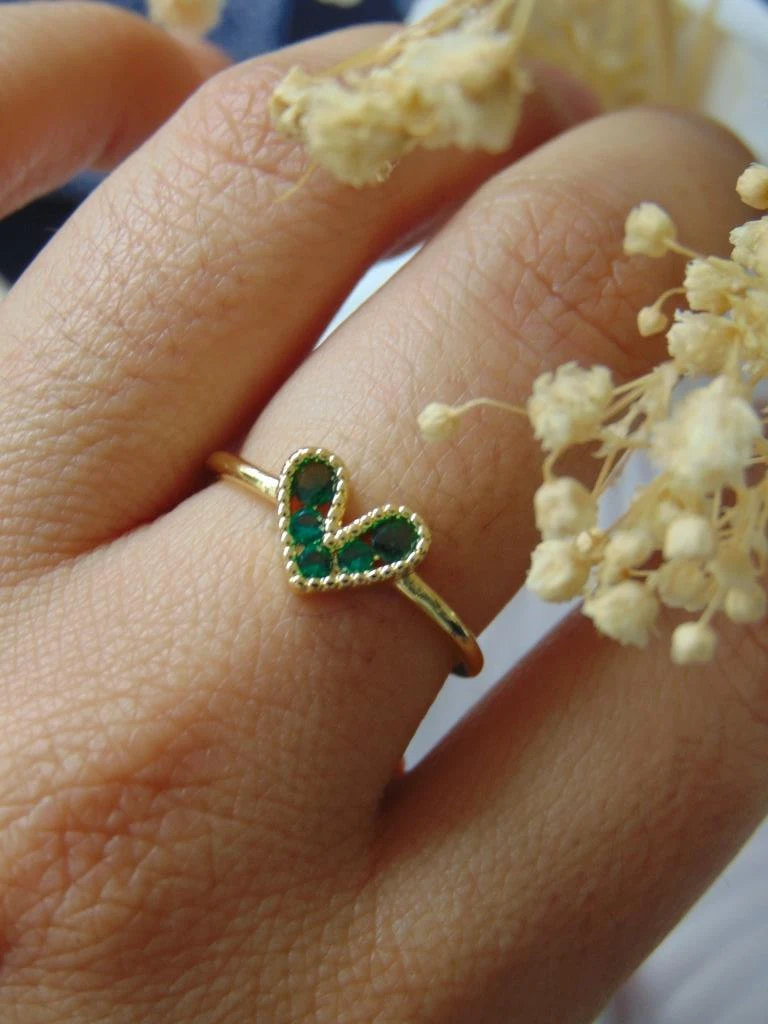 ANILLO ACERO DOR LINEA CORAZON VERDE