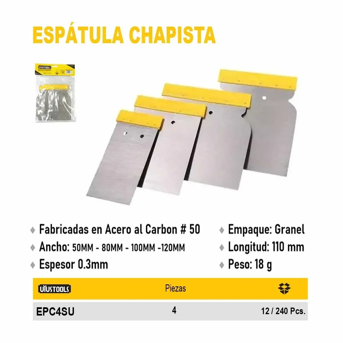 ESPATULA CHAPISTA 4 PZS UYUST 3mm -50-80-100-120
