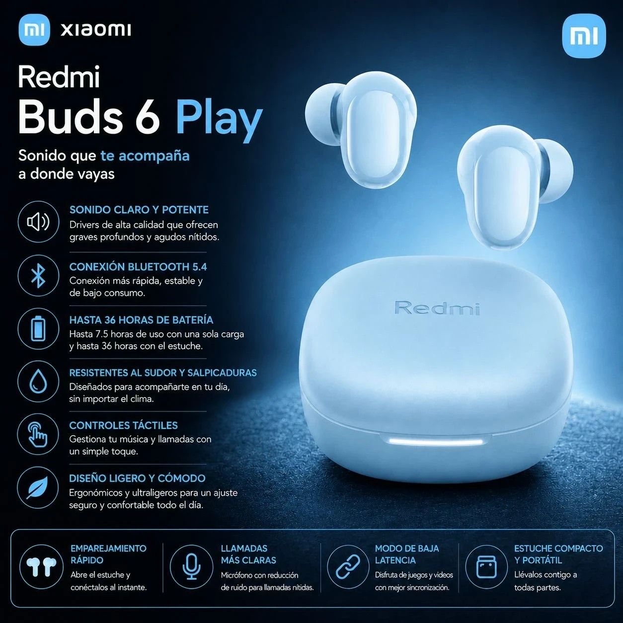 AURICULAR XIAOMI REDMI BUDS 6 PLAY BLUETOOTH 3